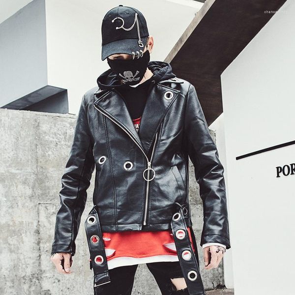 Giacche da uomo SEVEYFAN Moto PU Leather Black Slim Coreano Nightclub DJ Hip Hop Coat per uomo donna