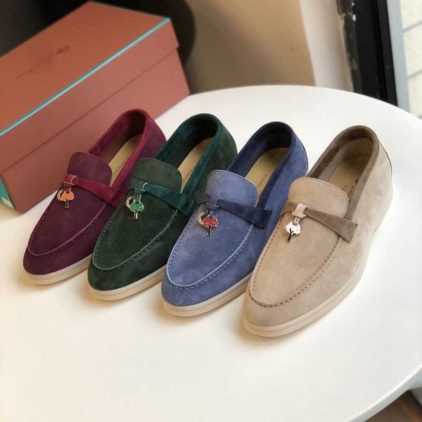 Loro Piana LP Einzelschuhe für Männer und Frauen 2023 neue flache Unterseite, farblich passender Wildleder-Anhänger, Liebhaber, lässig, große Größe, hoher bequemer Slip-on-Schuh, Loro Piana-Schuhe