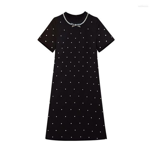 Vestidos de festa verão feminino elegante miçangas vestido midi decote oco manga curta moda casual solto fino plus size 4XL vestido reto preto