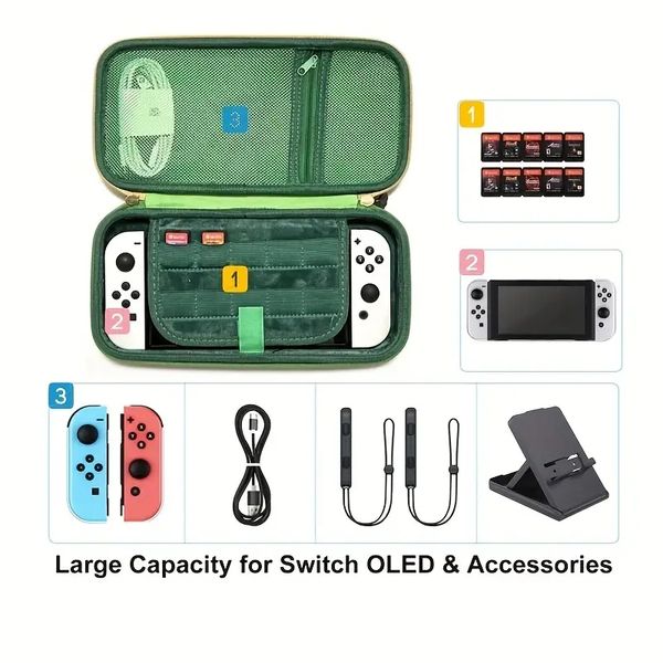 Tragetasche kompatibel mit Nintendo Switch/Switch OLED, mit 10 Spielekassetten, schützende Hartschalen-Reise-Tragetasche für Konsolenzubehör