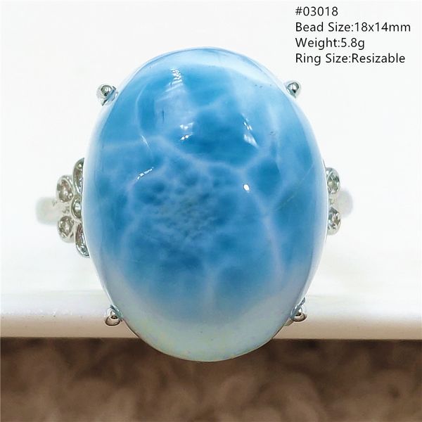 Alianças de Casamento Azul Natural Larimar Pedra Preciosa Anel Ajustável Oval Prata Esterlina 925 Domínica Feminina Água Padrão AAAAAA 230802