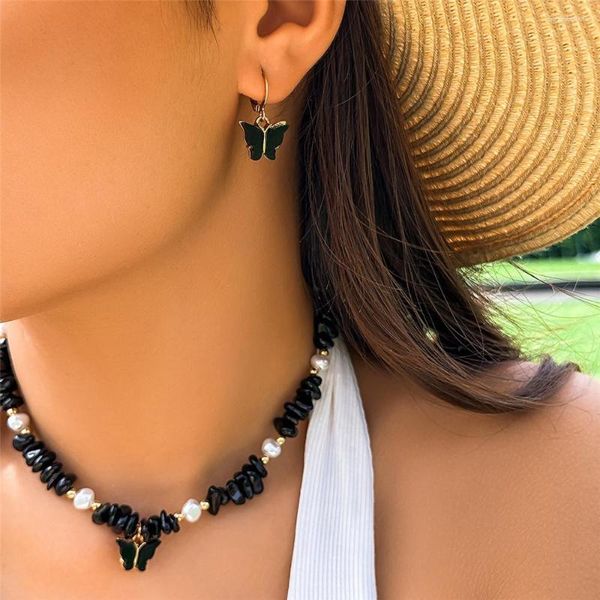 Кокер красочные подвесные ожерелья бабочка натуральные камни из бисера -ожерелью для женщин 2023