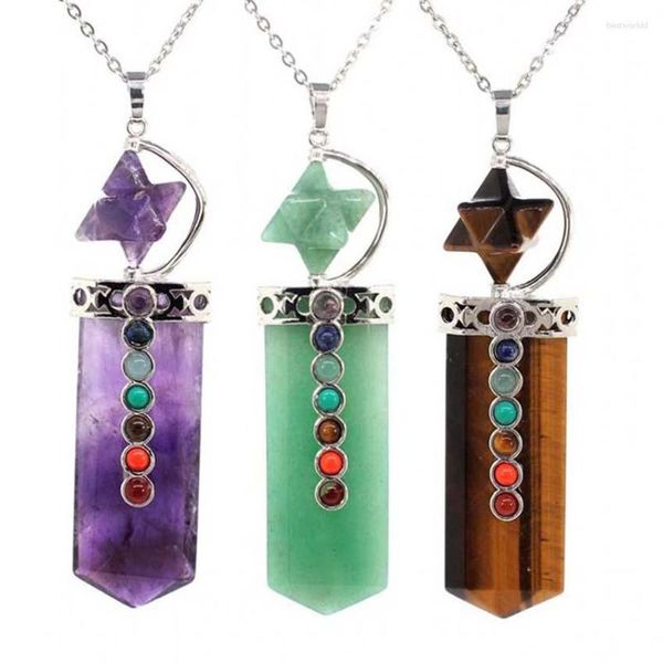 Anhänger Halsketten KFT Natürliche Heilung Kristall Quarz 7 Chakra Stein Schwert Merkaba Stern Amethyst Kette Halskette Schmuck Für Frauen Männer Mädchen