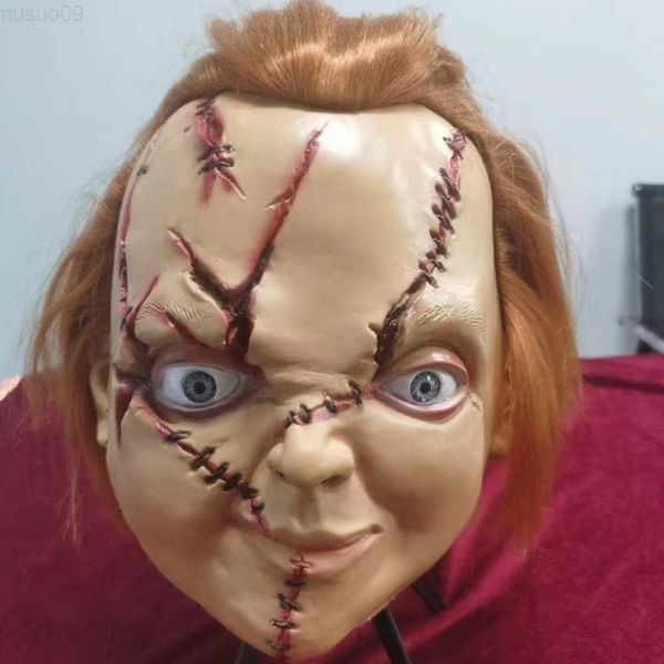 Máscaras de festa Fantasma Boneca Chucky Máscara Halloween Assustador Máscara de Látex Máscara de Cicatriz Horror Cosplay Fantasia Tag Conjunto de Festa L230803