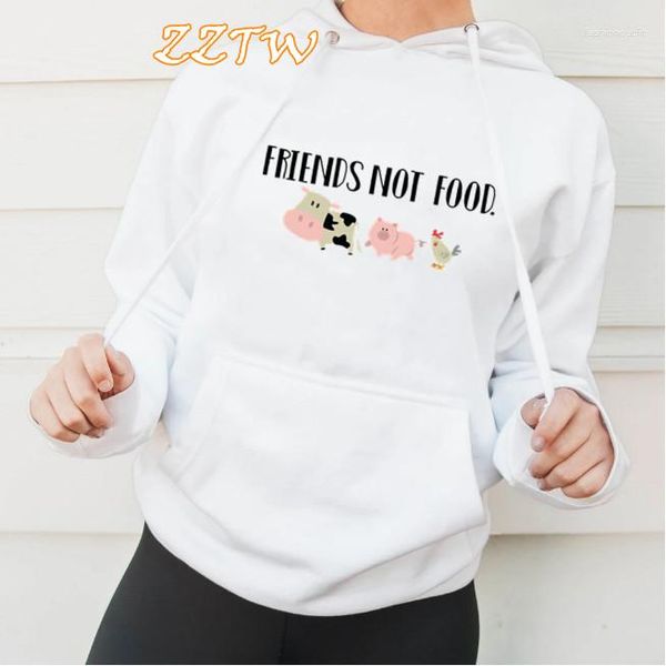 Frauen Hoodies Vegan Frauen FRIENDS NOT FOOD Grafik Top Hoody Punk Stil Ulzzang Cartoon Streetwear Femme Winter Sweatshirts Weiblich