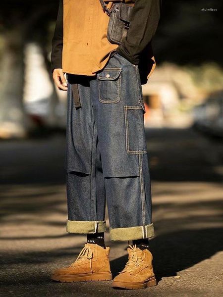 Männer Jeans Japan Stil Baggy Männer Streetwear Harajuku Hip Hop Casual Breite Bein Hosen Denim Blau Lose Hosen Mode fracht