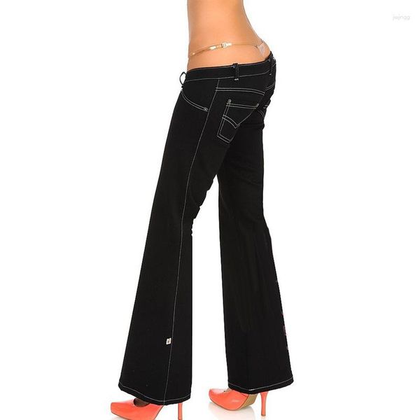 Calças femininas femininas sexy cintura baixa boca de sino calças femininas finas retrô perna larga jeans flare elástico bootcut jeans ascensão personalizado