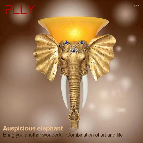 Lampada da parete PLLY Modern Elephant Interior LED Creative European Resin Gold Sconce Lights per il corridoio del soggiorno di casa