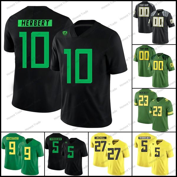 Custom Oregon 10 Justin Herbert Football Jersey Sewell Johnson III Mitchell Mariota Breeland Williams Happle Holland Armstead Shough Dye Masculino Feminino Juventude 150º