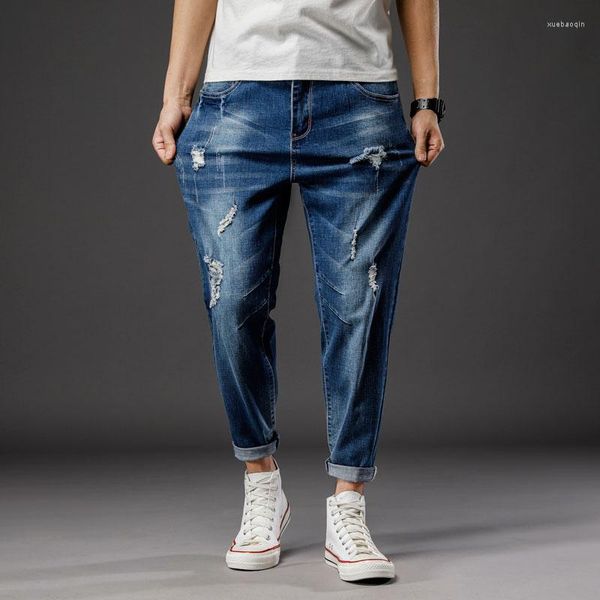 Jeans Masculino 28-46 Tamanho Grande Masculino Alta Qualidade 2023 Verão Rasgado Streetwear Masculino Denim Casual Jogging Sólido Calças Longas Moda