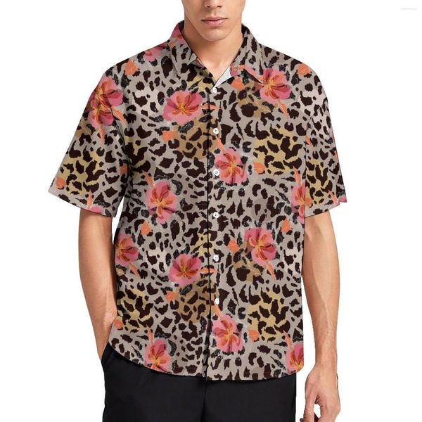 Camicie casual da uomo Camicia ampia leopardata floreale Uomo Spiaggia Cheetah Stampa animalier Camicette oversize vintage a maniche corte personalizzate estive