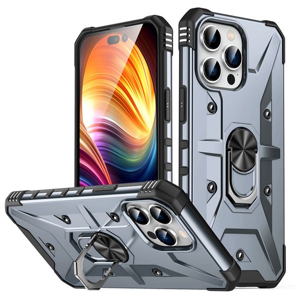 Heavy -Duty Shield -Rüstungshüllen für iPhone 15 Pro Max 14 Samsung Galaxy S24 Ultra Plus Google Pixel 8 7 Magnet Ringhalter Covers