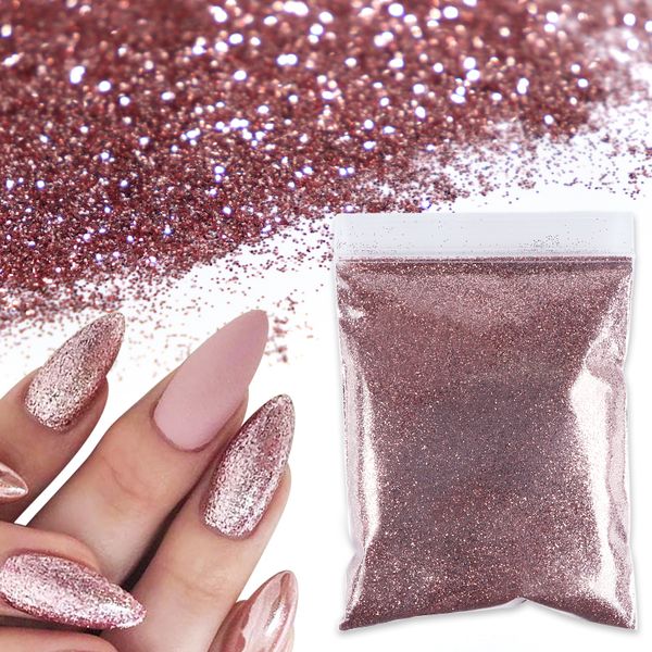 Glitter per unghie 50G Lucido 02mm Polvere di oro rosa Polvere colorata Pigmento fine alla rinfusa Polvere cromata per ciondoli polacchi fai da te Decorazioni d'arte 230802