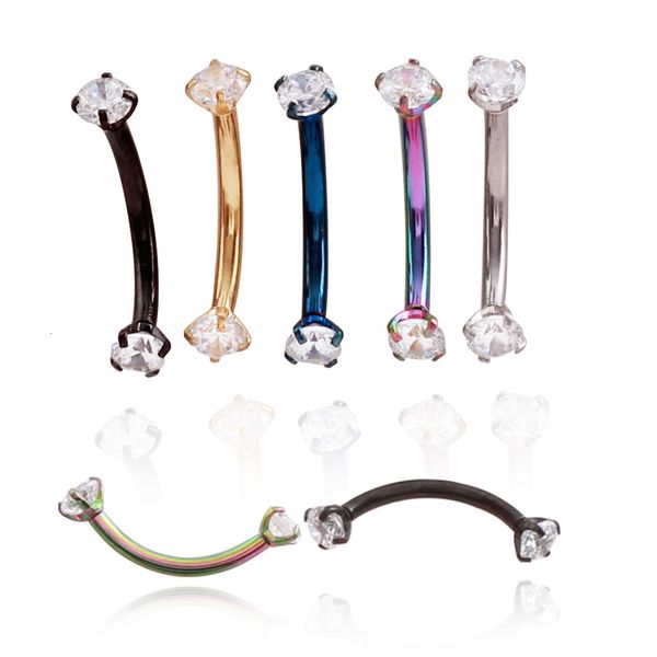 Labret Lippenpiercing-Schmuck, klarer Kristall, CZ-Edelstein, Augenbrauenringe, europäischer Stahl, antiallergisch, U-gebogener Stab, doppelter Augenbrauen-Lippennagel mit Zirkon 230802