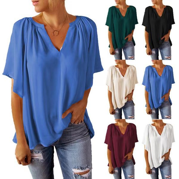 lu Camicia a maniche corte da yoga da donna Camicia sportiva stile lungo Top con scollo a V allenamento camicetta ampia allenamento fitness T-shirt alla moda