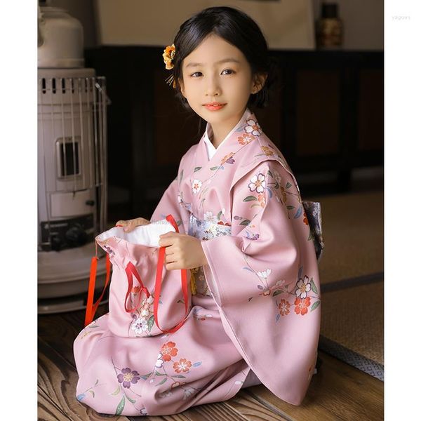 Ethnische Kleidung Japanisches Yukata-Kimonokleid mit Blumenmuster für Kinder, traditionelles Kimono-Kleid für Mädchen, Pografie-Kinderrobe