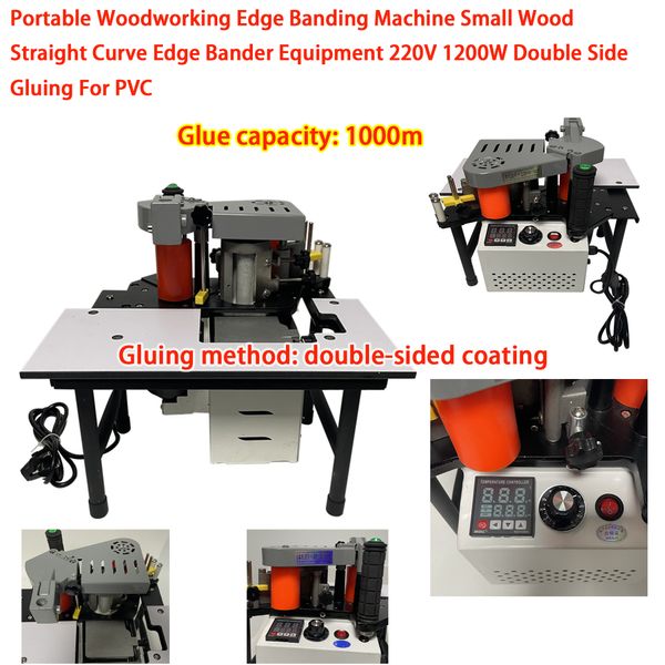 Tragbare Holzbearbeitung Kantenanleimmaschine Kleine Holz Gerade Kurve Kantenanleimmaschine Ausrüstung 220 V 1200 Watt Doppelseitiges Kleben Für PVC