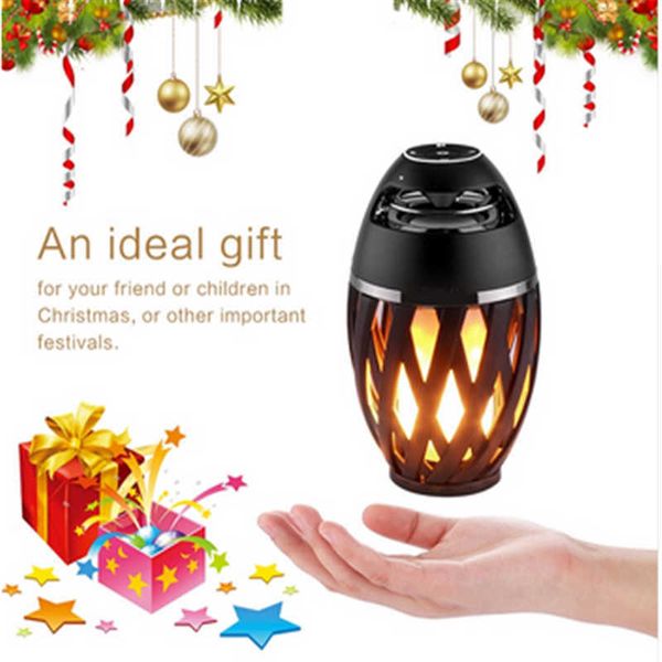 Alto-falantes portáteis ao ar livre alto-falantes bluetooth led chama ipx5 à prova dwaterproof água tocha atmosfera alto-falante chama lâmpada decorações para festa jardim casa pátio