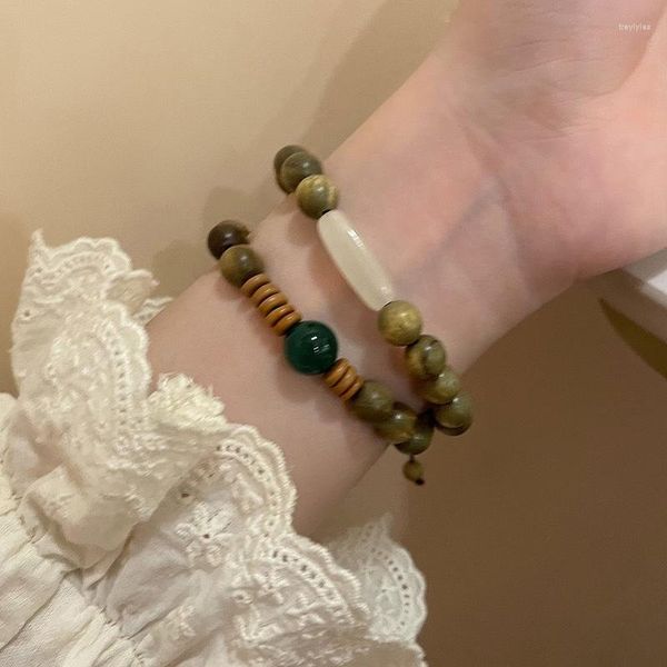 Личность Strand Advanced Green Sandalwood Beadred Bracelet Женский лето 2023 г. Китайская пара регулируемая ручной работы ручной работы