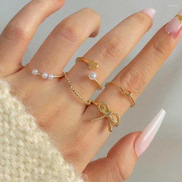 Hochzeit Ringe Boho Gold Farbe Herz Set für Frauen Vintage Geometrische Kreuz Perle Schmetterling Finger Weibliche Trendy Schmuck Geschenk