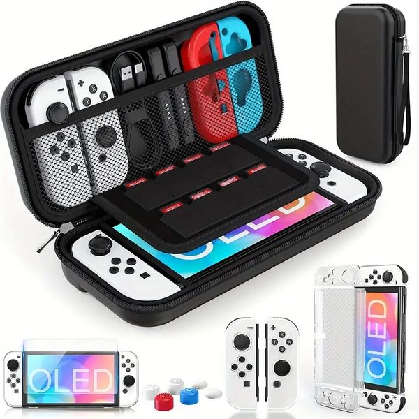 Para nintendo switch estojo rígido protetor oled estojo de viagem portátil compatível com nintendo switch oled com protetor de tela de polegar compatível