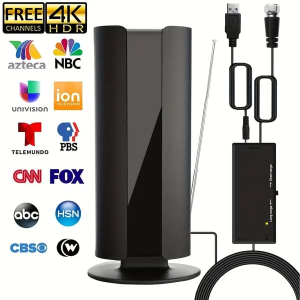 Antena de TV com alcance de mais de 150 milhas, 2023 mais recente suporte de antena HDTV digital 4K 1080P, amplificador de sinal amplificado atualizado Antena de TV digital HD com cabo coaxial de 15 pés