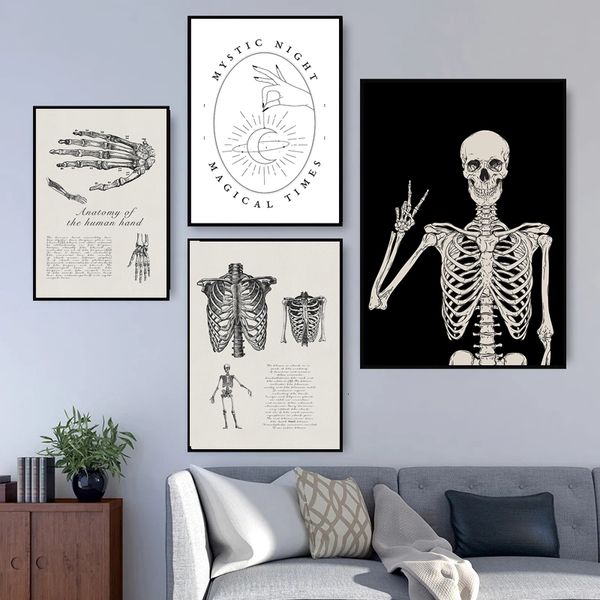 Andere Veranstaltungs- und Partyzubehör, abstraktes Bild, Halloween-Kunstdrucke, Skelette, Poster, Leinwandgemälde, minimalistische Galeriewand, stilvoller Druck, Totenkopf-Heimdekoration, 230802