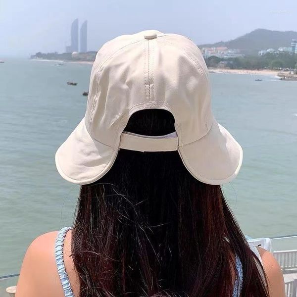 Cappelli a tesa larga Cappello a secchiello da donna Parasole pieghevole da sole per donna Coreano Round Top Pescatore Cappello da sole grande Cappellino da sole regolabile