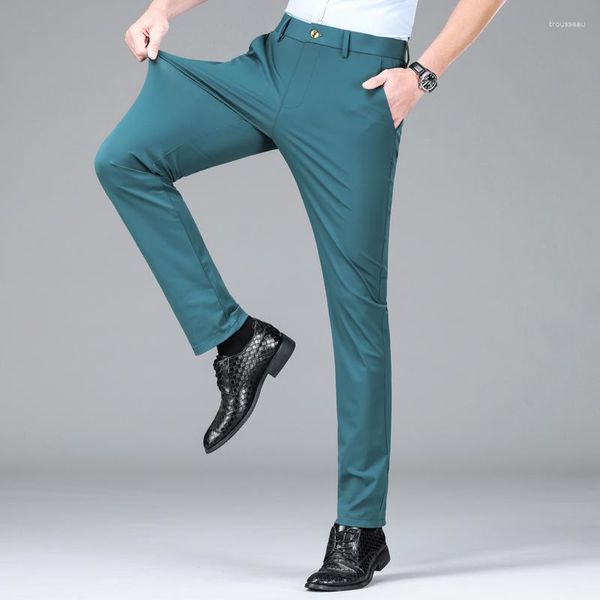 Erkek pantolon İngiltere tarzı bahar gündelik genç orta yaşlı gevşek düz pantolon iş ütülemez bambu fiber