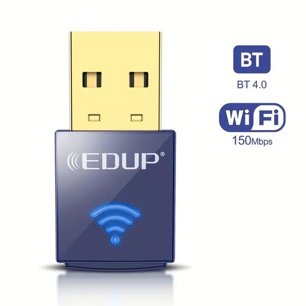 Para laptop móvel com adaptador EDUP USB BT para fones de ouvido sem fio BT, teclado de áudio, adaptador WiFi sem fio de 150 Mbps 2,4 GHz