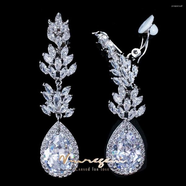 Orecchini pendenti Vinregem Lab Creato Sapphire Gemstone Sona Diamond Drop Ear Clips Nessun gioiello penetrante per le donne Regalo di anniversario