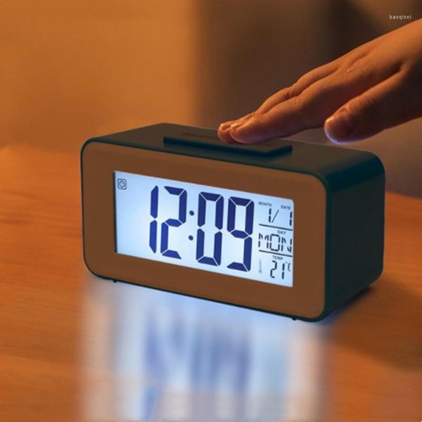 Tischuhren Wecker LED Digitaluhr Hintergrundbeleuchtung Snooze Mute Kalender Temperaturanzeige Elektronischer Desktop