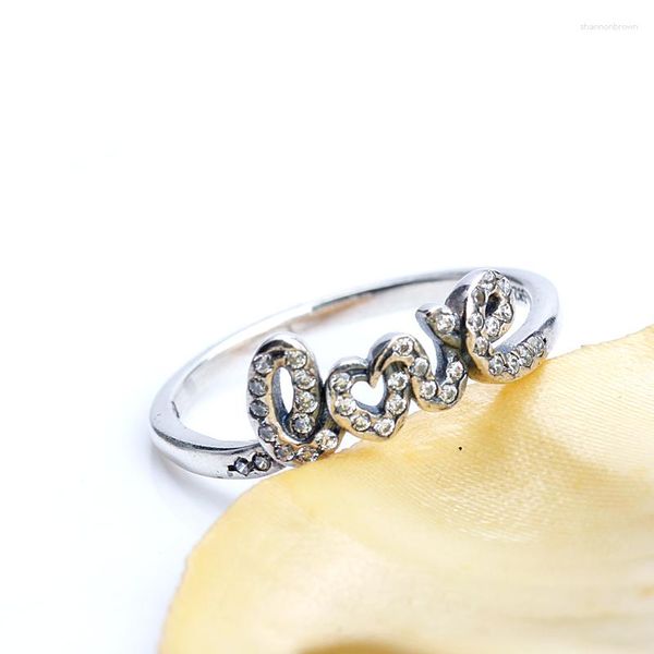 Cluster Rings Feminino Anel de Zircão Prata Esterlina 925 Amor Eterno Com Dedo Claro CZ Para Noivado Jóias Presente