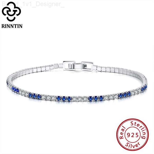 CHARM BRACELETS Rinntin Kadınlar Deluxe Tenis Bilezik 925 STERLING Gümüş 2.0mm Mavi ve Temiz Kübik Zirkonya 6.5 - 7.5 inç Takı SB117 L230804