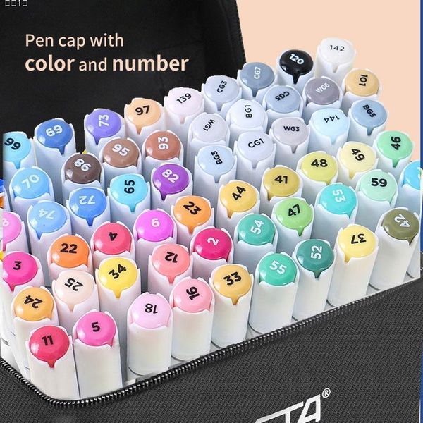 Marker 36486080Farben Dual Tip Art Pen Set Skizzieren Alkoholbasierte Ölige Für Künstler Zeichnen Manga Schulbedarf 230803