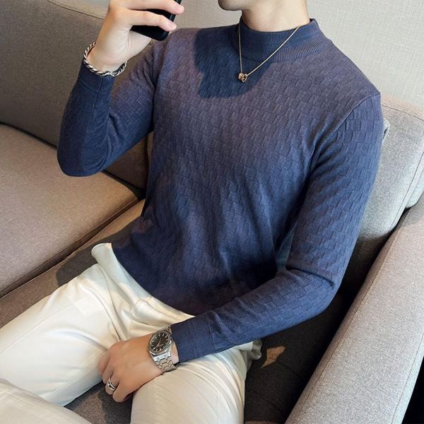 Maglioni da uomo Abbigliamento di marca Inverno Tenere al caldo Mezzo collo alto in maglia scozzese Maschile Slim Fit Moda Casual Pullover maglione