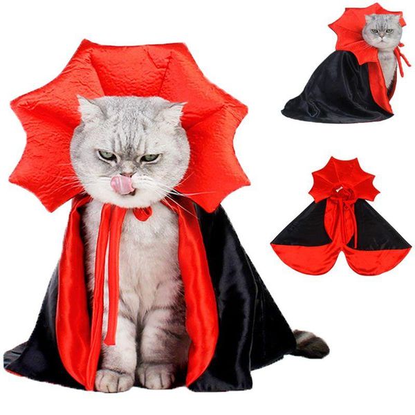 Traje de gato fantasia de capa - animal de estimação capa de vampiro de Halloween cachorro engraçado cosplay vestido de mago traje para festa