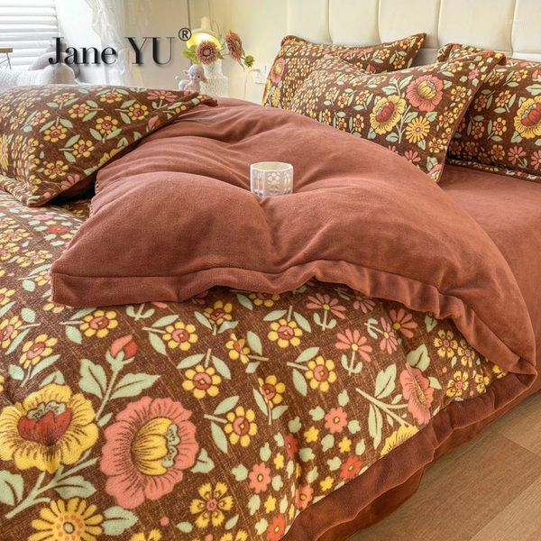 Conjuntos de roupa de cama outono e inverno acolchoado veludo leitoso conjunto de quatro capas de colcha de lã coral