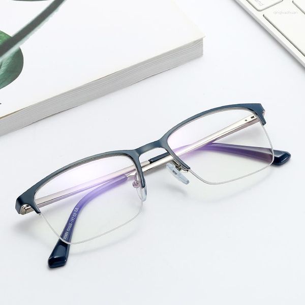 Sonnenbrille Business Anti Blue Light Herrenbrille Metall Quadratisch Optischer Halbrahmen Vielseitig Myopie Rezeptglasrahmen F95889