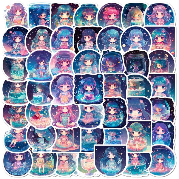 50PCS Starry Girl Graffiti Adesivi Anime Moonlight Stickers Bagagli rimovibili impermeabili Notebook Bottiglia d'acqua Telefono Frigorifero Decalcomanie fai da te Kids Paster Toy