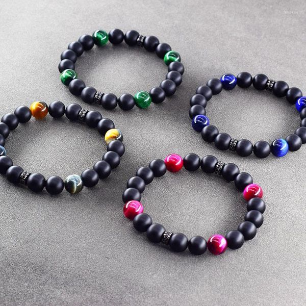 Link Bracciali 5A Blue Tiger Eye Beads Bracciale Uomo Donna Natral Onyx Pietra Gioielli Yoga Meditazione Braccialetto Regalo Per Fidanzato Micro Intarsio