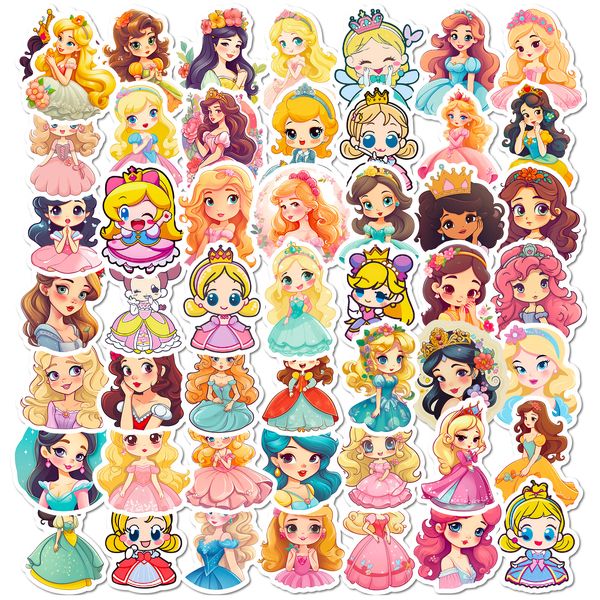 50PCS Cartoon Dress Girl Princess Stickers Kindergarten Children Toy Graffiti Girl Beautiful Princess Sticker Impermeabile rimovibile Bottiglia d'acqua Telefono Decalcomanie fai da te