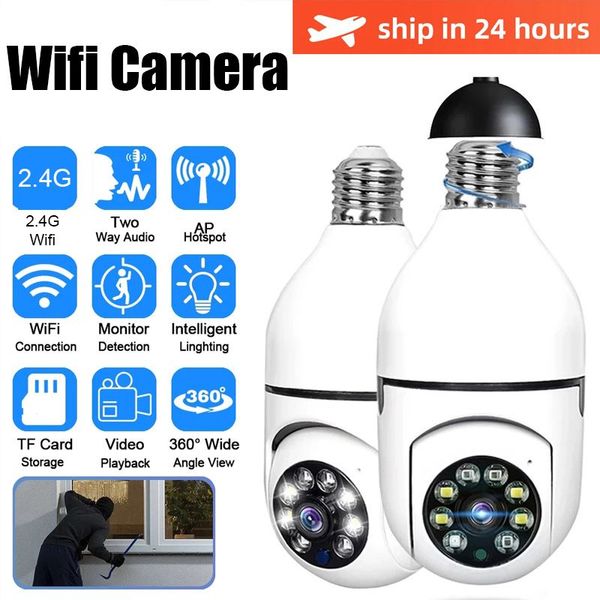 2.4g wi-fi lâmpada câmera de vigilância em casa visão noturna câmera sem fio 1mp cctv câmera de proteção de segurança de vídeo wi-fi monitor ip