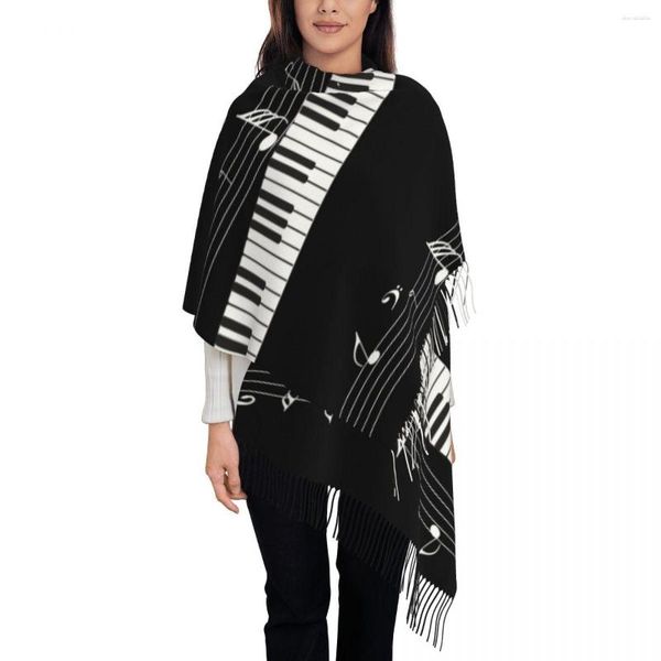 Cachecóis Abstrato Teclas de Piano com Notas Musicais Xales e Wraps para Vestido Feminino à Noite