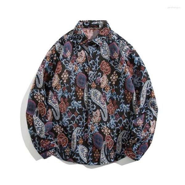 Jaquetas masculinas com estampa de bandana camisa jaqueta masculina outono casaco grosso para homem roupas vintage harajuku manga longa gola virada roupas 2023
