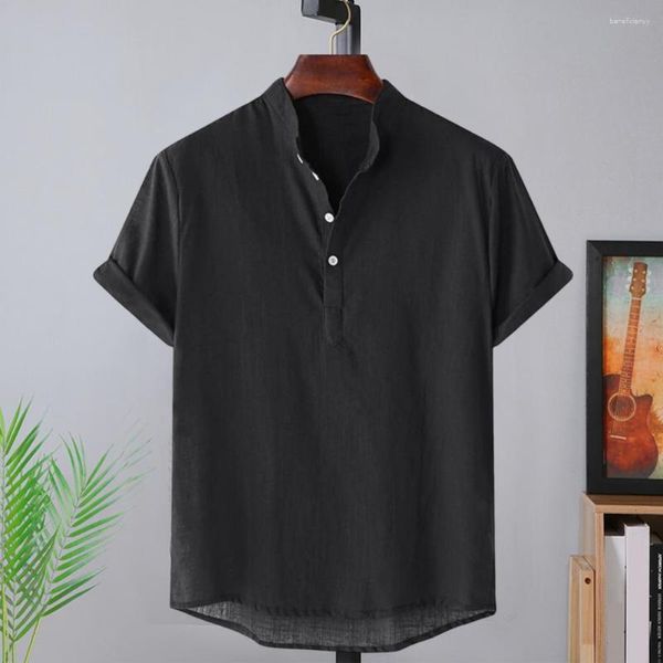Erkek Tişörtleri Şık Erkekler Yaz Gömlek Düz Renk Soğutma Basit Tasarım Kısa Kollu Ofis T-Shirt