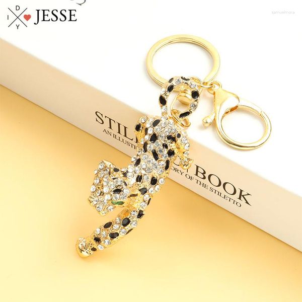 Portachiavi Fierce Leopard Strass Smalto Portachiavi Trend Uomo Donna Animale Metallo Cristallo Fascino Portachiavi Gioielli di alta qualità Regalo all'ingrosso