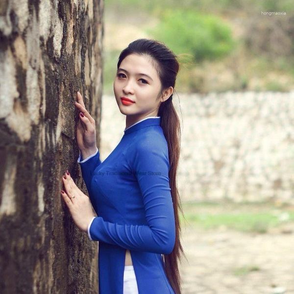 Этническая одежда женщина Aodai Вьетнам Традиционная Ao Dai Hoot и брюки улучшенные платья Cheongsam