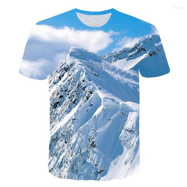 Erkekler Tişörtleri Yaz Dağları ve Nehirleri Erkekler İçin Grafik Moda Doğal Manzara Desen Gömlek Yakışıklı Günlük 3D Baskı T-Shirt