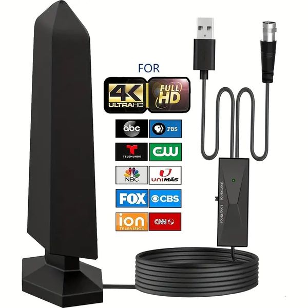 Potente antenna TV per interni con portata di oltre 400 miglia - Supporta TV 8K, 4K, Full HD, Smart e meno recenti - Amplificatore di segnale incluso